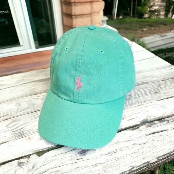 EUC Ralph Lauren Polo Aqua Cap with Pink Pony - Picture 2 of 4